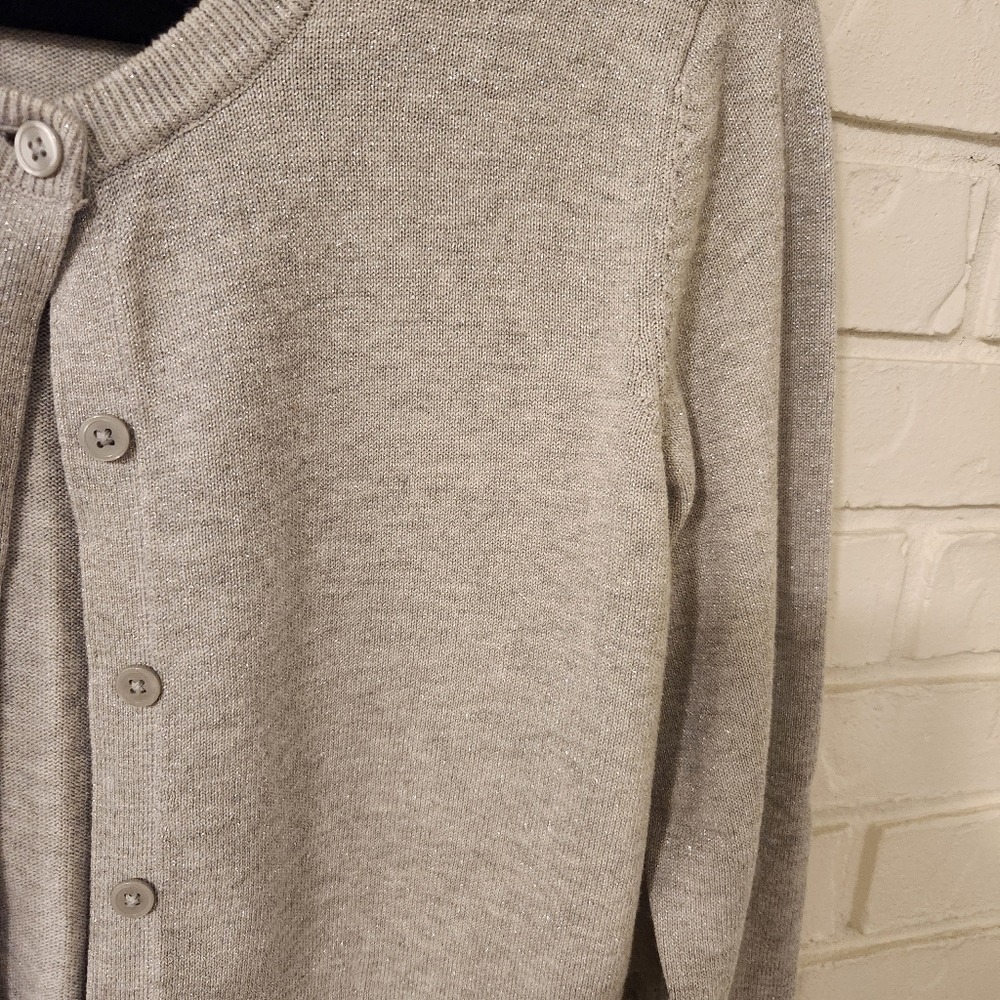 Croft And Barrow Silver Sparkle Gray Cardigan Sweater Medium - Picture 3 of 9